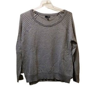 Ana Gray White Pointelle Pullover Sweater Size XL